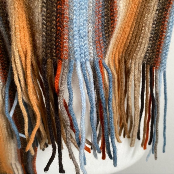 The Scarf Company Fringed Scarf Brown/Blue Striped Lambswool Knit Wrap 58x8 - Picture 4 of 5